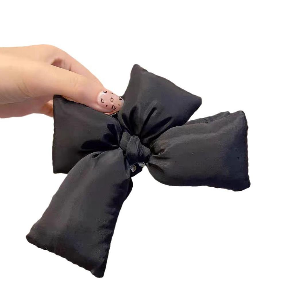 Black Bow Sponge Claw Clip - Large High-End Hair Accessory for Thick Hair