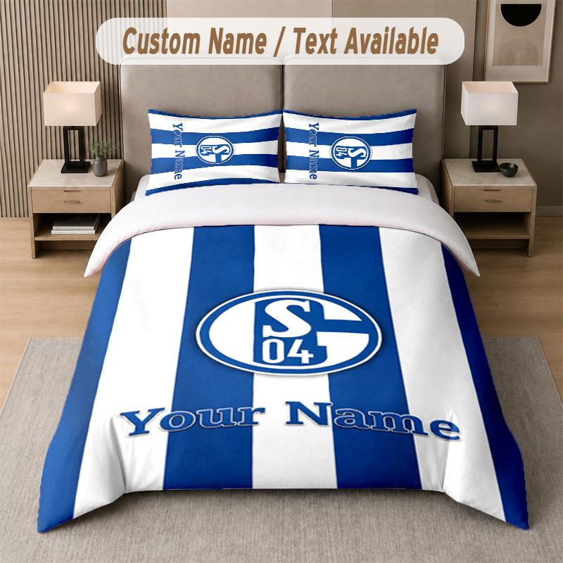 Custom Bedding Set Schalke 04 FC Pattern, Print Name Text 1 Duvet Cover Plus 2 Pillowcases Home Textile
