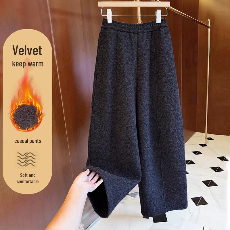 Women s Winter Fleece-Lined Loose Straight-Leg Pants L