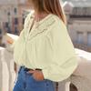 Women's Fashion Loose Lace-Up Openwork Blouse With Round Neck And Long Sleeves