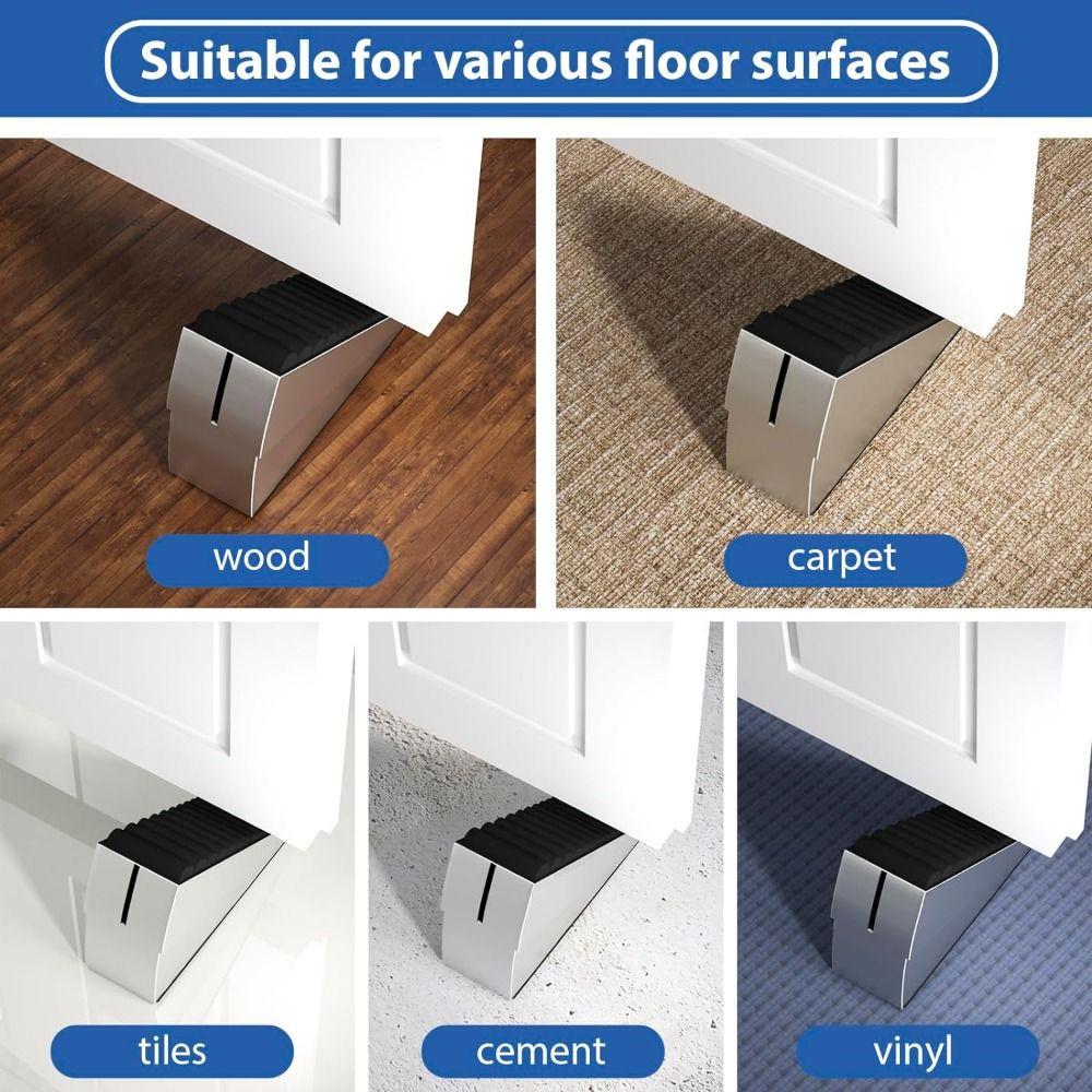 Stainless Steel Metal Rubber Door Wedge Black Large Door Stop  For Bottom of Door