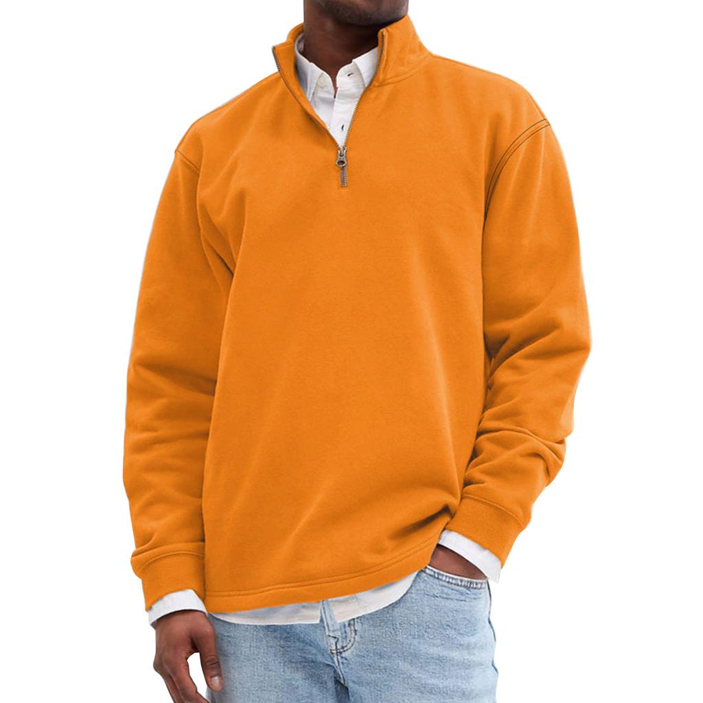 Men's Solid Color Half Zip Stand Collar Sweatshirt Men's Sports Large Size Casual Sweatshirt