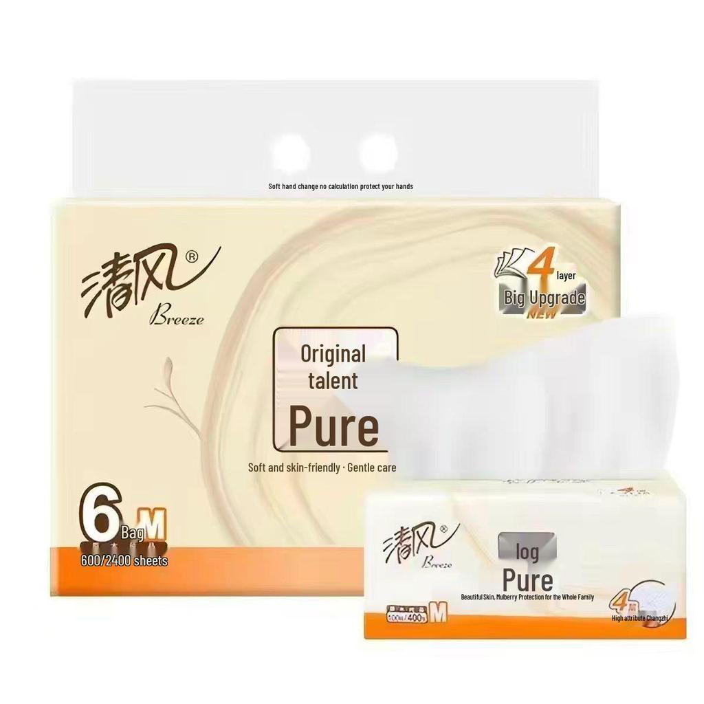 Gentle Breeze Pure Wood 4-Ply Facial Tissues, 100 Sheets/Pack, 6-Pack Bundle, M Size Napkins, BR62MC