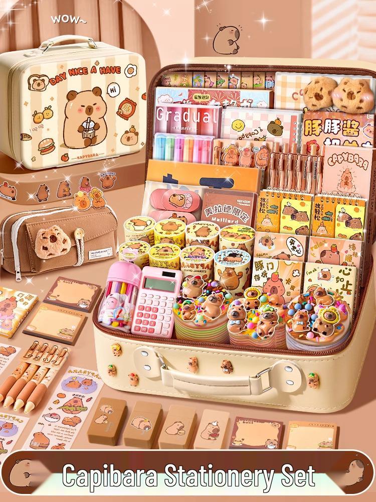 Capybara School Stationery Set: Large Capacity Planner & Supplies Gift Box for Students