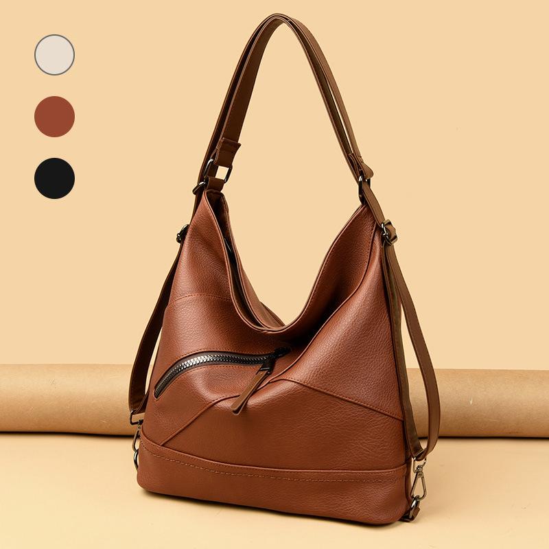 New soft leather multi-functional double shoulder single shoulder messenger bag casual large capacity women's large bag