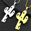 Cactus Moon Star Pendant Necklace For Women Men Stainless Steel Gold Silver Color Cute Plant Chain Jewelry Gifts Collar