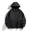 Mens Hooded Jacket Loose Fit Outdoor Casual Workwear Style Dual-Sided Long Sleeve Solid Color
