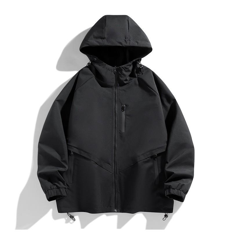 Mens Hooded Jacket Loose Fit Outdoor Casual Workwear Style Dual-Sided Long Sleeve Solid Color
