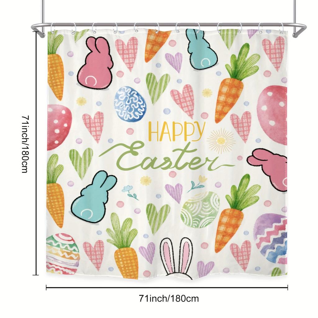 1Pc Shower Curtain - Colorful Easter Design With Bunnies, Carrots, And Eggs For A Festive Bathroom Waterproof