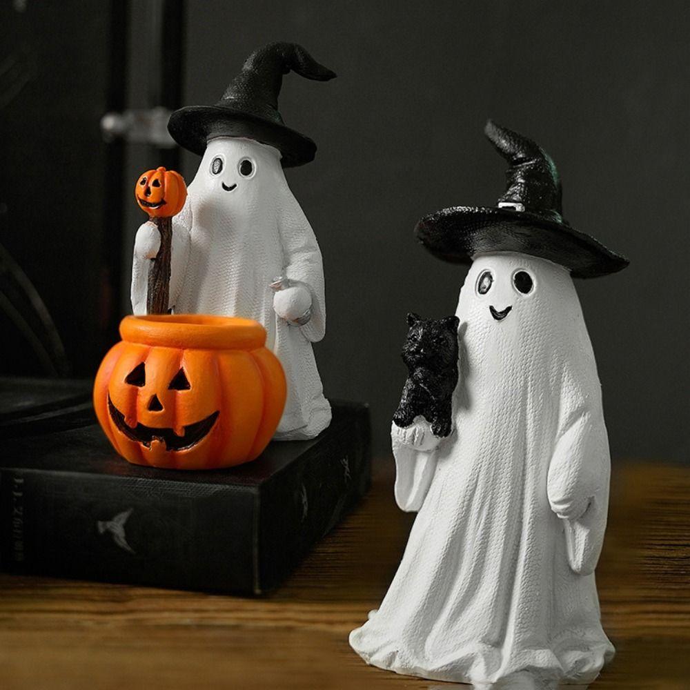 Creative Halloween Statue Resin Desktop Ornament Crafts Ghost Pumpkin Figurine  Haunted House