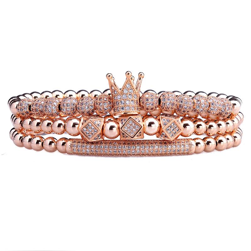 2026 Stretch 3-piece Crown Bracelet Micro-inlaid Bent Pipe Bracelet European and American Style Jewelry