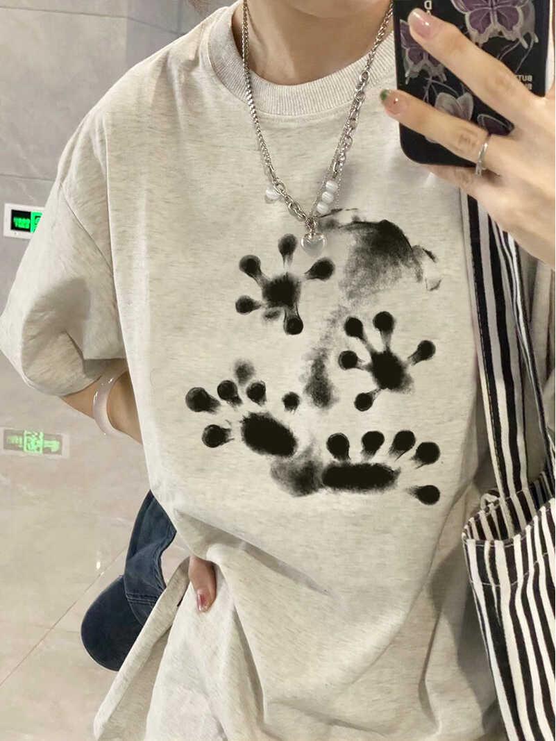 

Женская модная хлопковая футболка оверсайз 2025 года M хизер серый