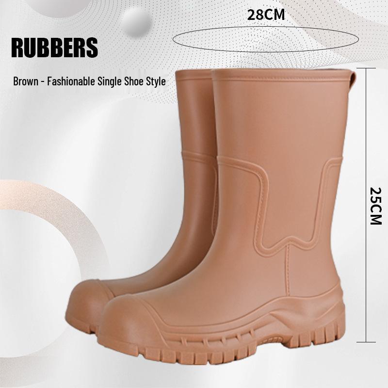 Women's 2025 Fashion Mid-Calf Waterproof Non-Slip Silicone Rain Boots with Thick Sole