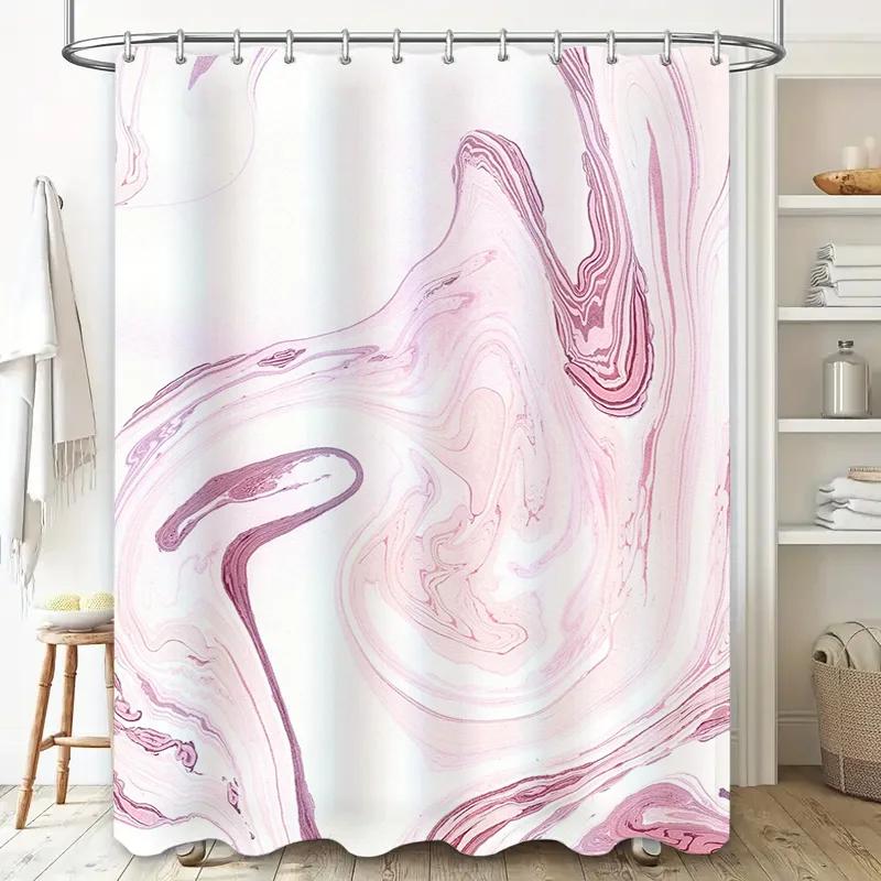 Luxury Marble Print Shower Curtain Set for Bathroom Decorations Pink White Waterproof Fabric with Plastic Rods Large