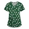 Women's Cute Printed Work Clothes V-neck Double Layer Pockets Basic Short Sleeve Top Pullover Valentines