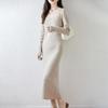 Women Sweater Dress 100% Wool TIDENOVEL U-neck Knit Long Pullover Winter Jumpers Wool Long Dress Female