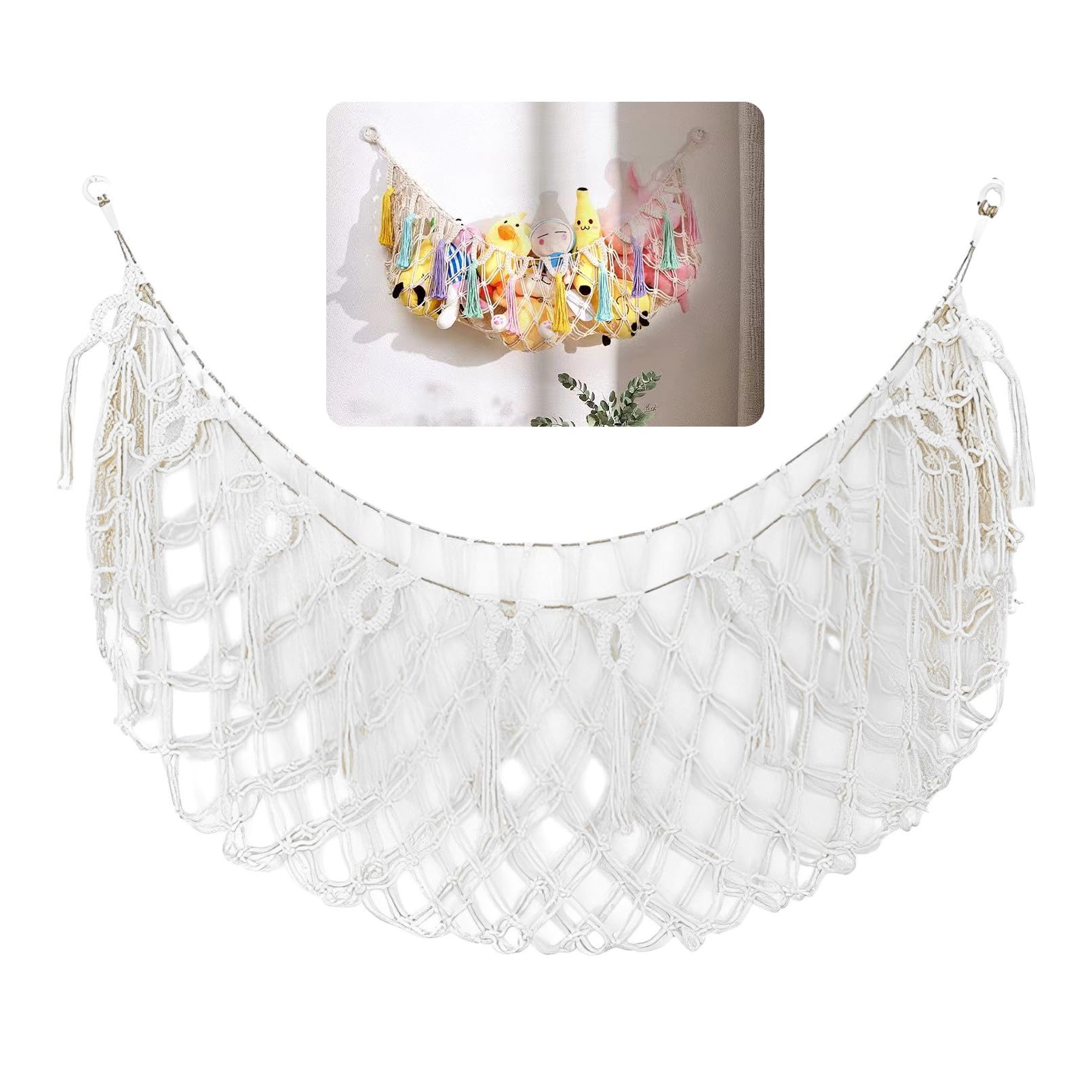 

heizi Stuffed Animal Storage Hammock, Sewn, Hanging, Wall-Mounted, Plush Toy Storage Hammock (White)