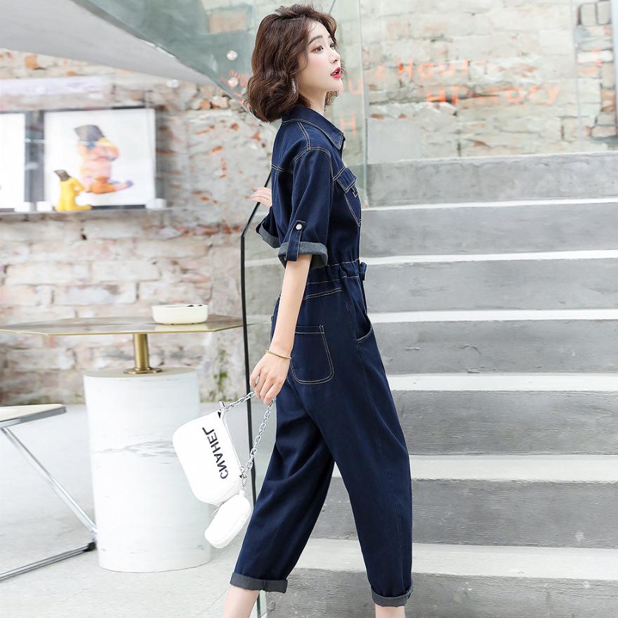 Denim jumpsuit women's summer new European fashion design sense temperament slim and thin pants tide