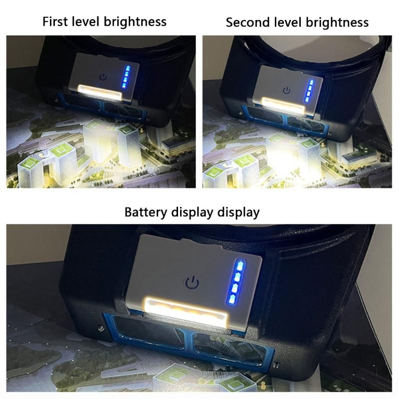 Rechargeable Head Mounted Magnifiers with Magnification & 4 LED Light for Watch Repair Jewelry Crafting Dental Work