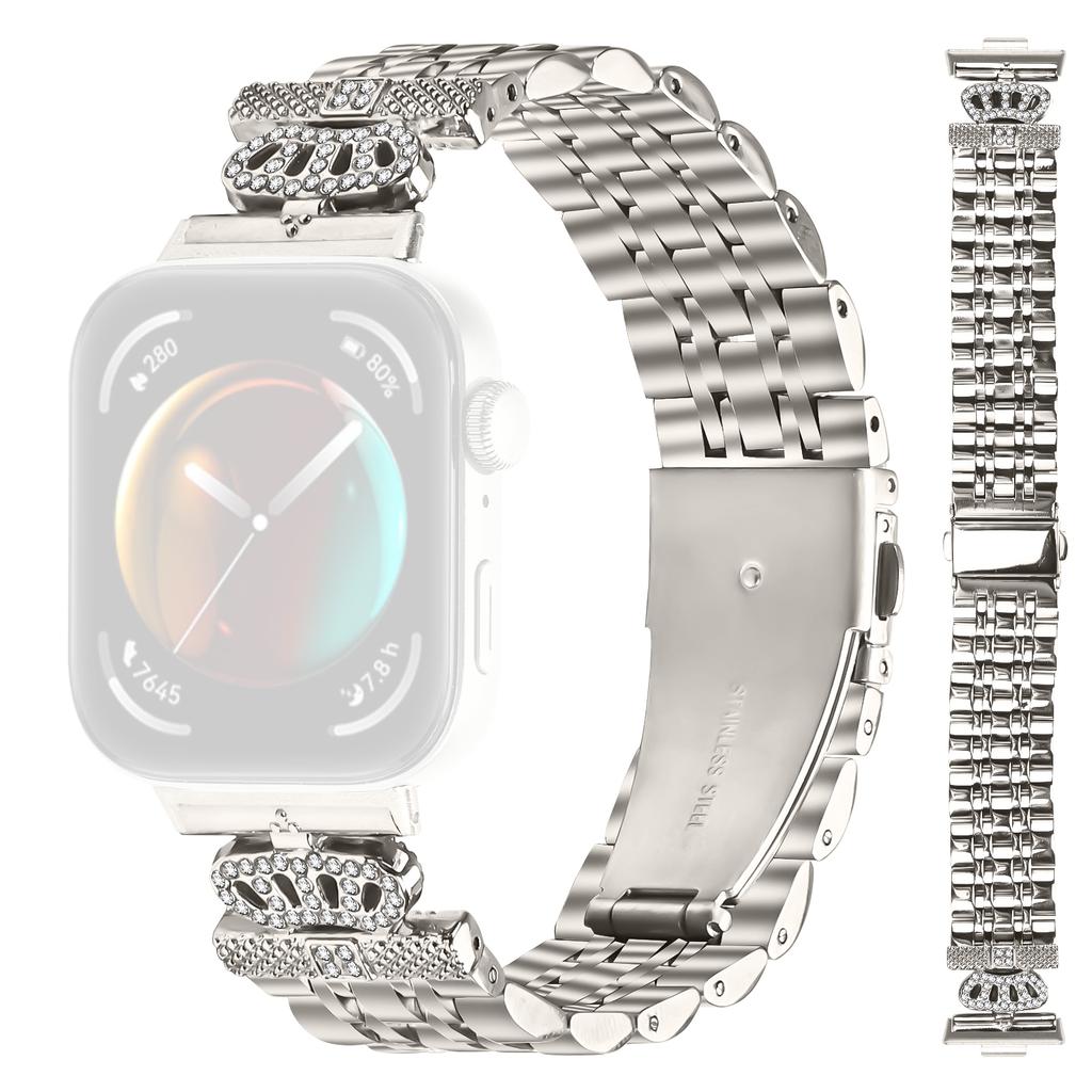 For Huawei Watch Fit 3 Watch Band 7-Bead Rhinestone Crown Stainless Steel Strap