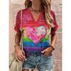 Summer Women's V-Neck T-Shirt Outdoor Casual Short Sleeve Tops Fashion Love Style Pattern OverSize Women's Clothing