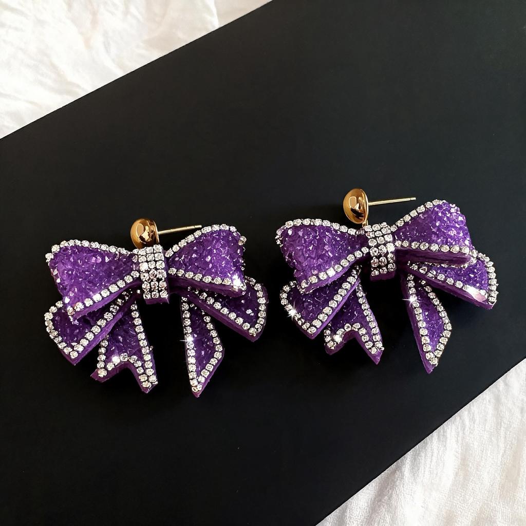 European and American diamond-set flower bow pearl fringed stud earrings fashionable exaggerated earrings light luxury high-end earrings