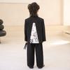 Boys Chinese Style Suit Set Bamboo Print Blazer Vest Pants Shirt for Wedding Birthday Party Photoshoot Kids School Formal Outfit