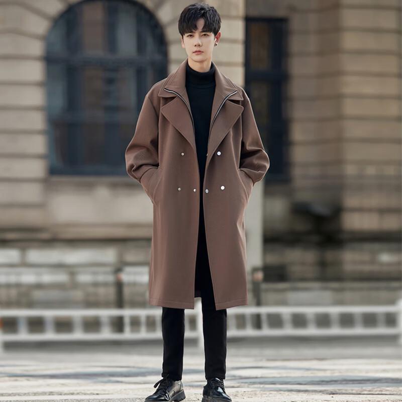 ROMON Men's Mid-Length Faux Two-Piece Business Trench Coat