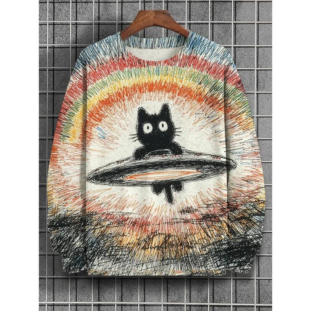 Spring Autumn Sweatshirt Pullover Anime Cat Casual Japanese Art Animal 3D Printed O Neck Long Sleeve Hoodies Tops Pullovers