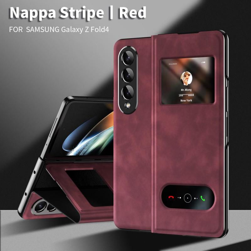 Premium Nappa Texture Flip Case With Stand Galaxy Z Fold 8 7 6 5 4 3 2 - Matte PU Leather Cover Anti-Fingerprint