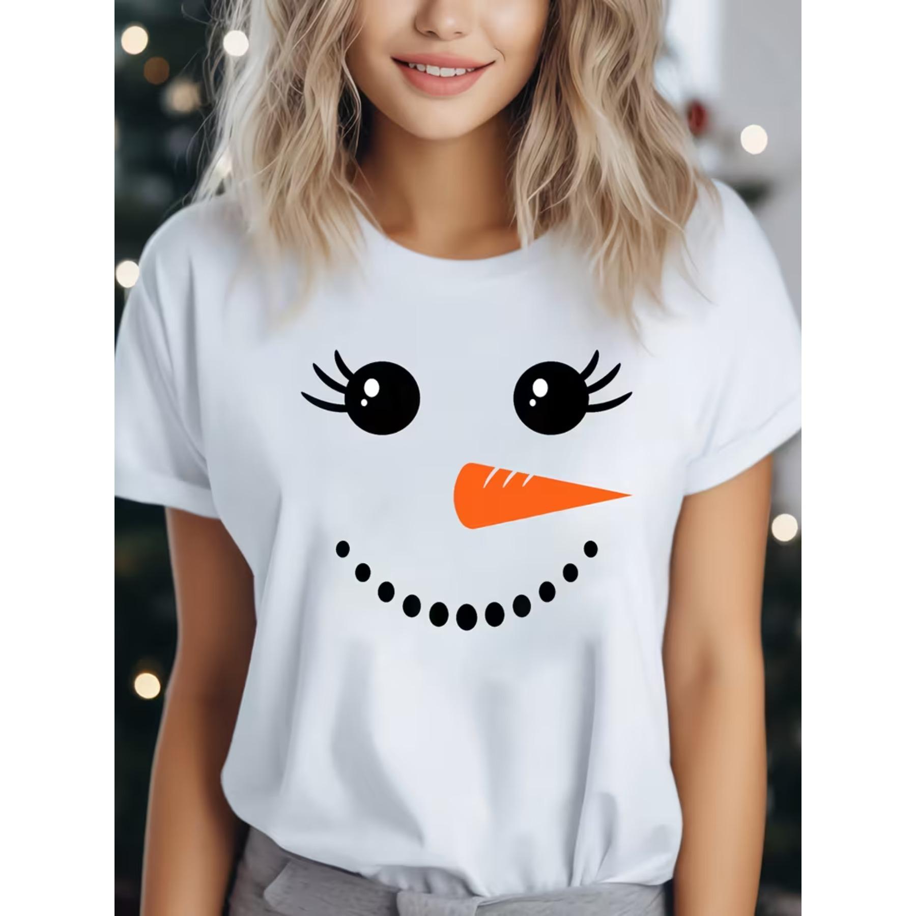 Directional Y - Big-Eyed Carrot-Nosed Snowman Face, Snowman Face, Christmas Winter Print T-Shirt S белый