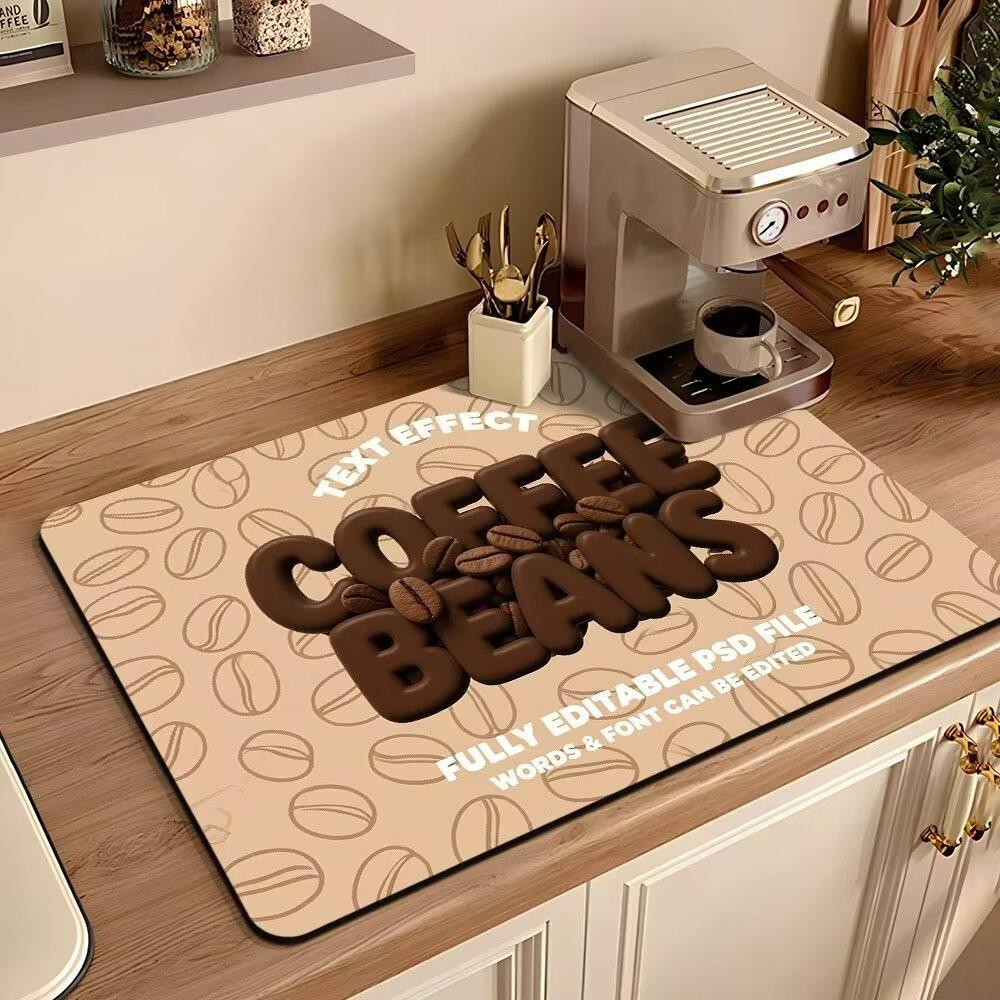 1 шт. Креативный коврик для слива с рисунком кофемашины Кухонный коврик для быстрого впитывания воды для сушки посуды Настольный коврик для слива 20x30cm