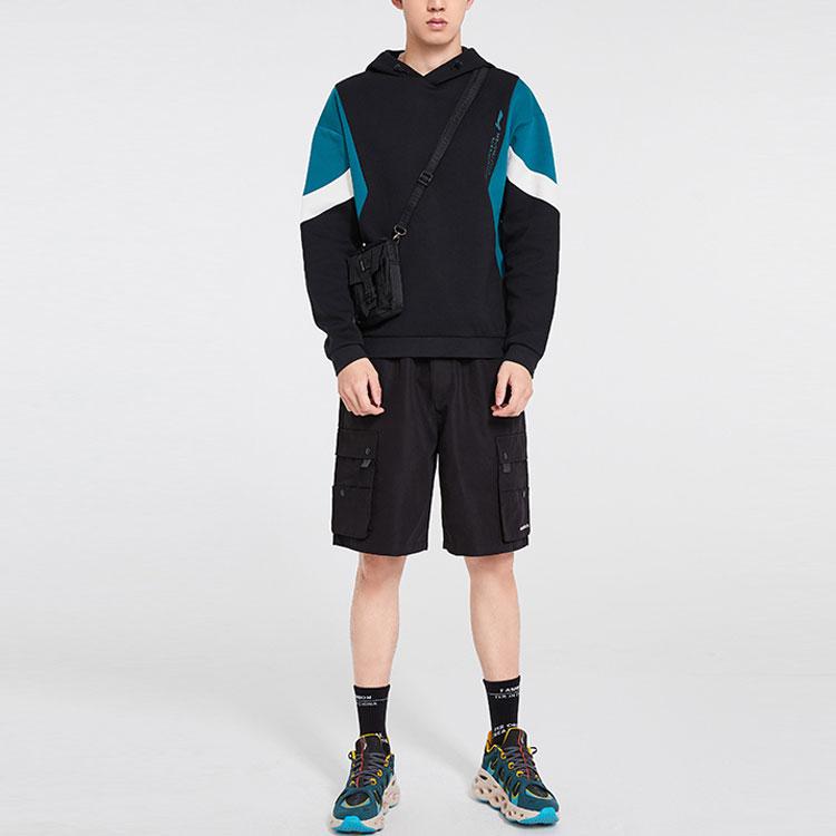 Li Ning Color Block Hooded Sports Sweatshirt Men Sweatshirts Black AWDQ107-1