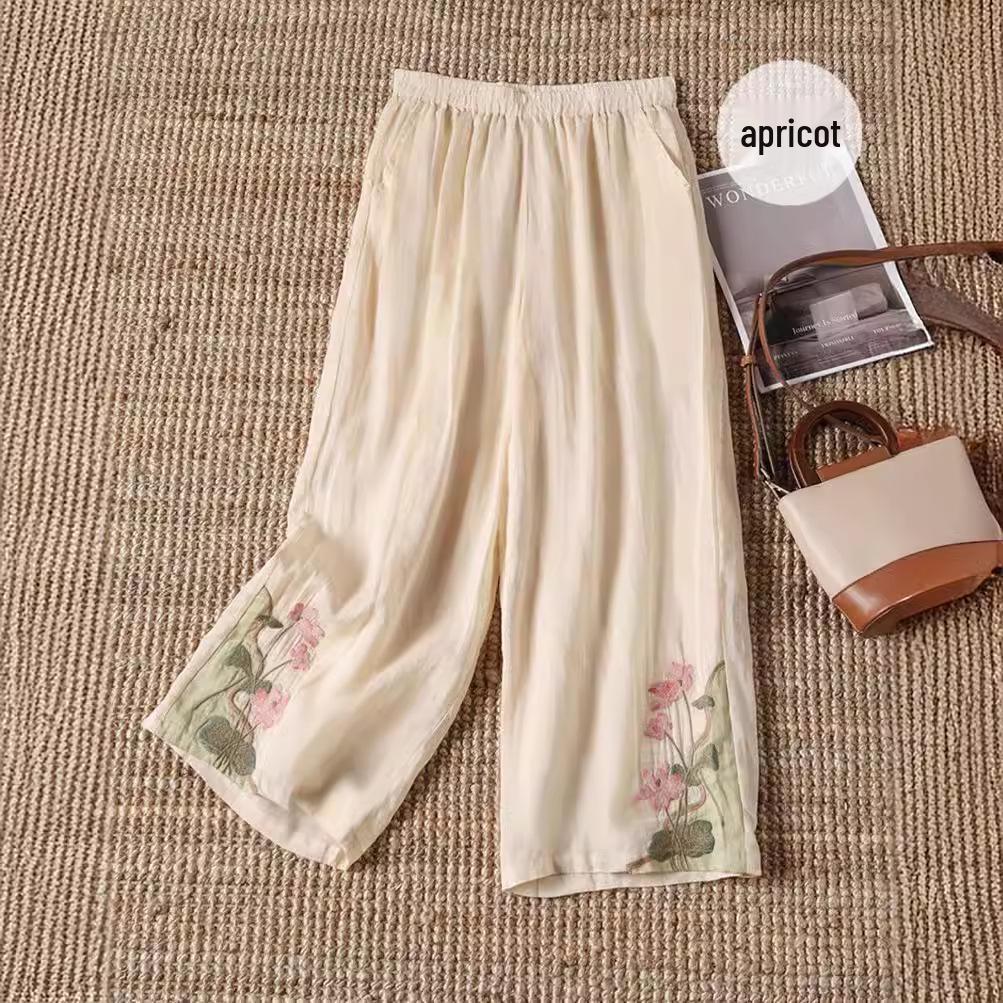 Damen Bestickte Sommerhose mit weitem Bein - Retro Lockerer Schnitt