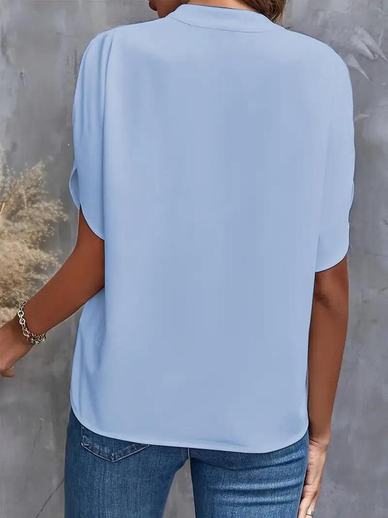 2024 Summer Fashion Women's V-neck Loose Solid Color Casual Top