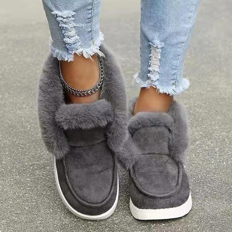 

Large size 2025 autumn and winter new foreign trade solid color suede cotton shoes casual snow boots low top velvet women s cotton shoes 35 серый