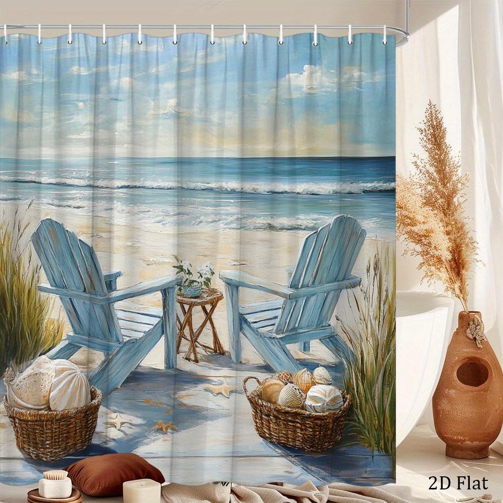 Seaside Relaxation Shower Curtain Waterproof Fabric Bathroom Curtain Beach Chair Ocean Wave Print Bath Screen Divider Home Decor