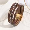 Boho Style Layered Circle PU Leather Bracelet With Alloy Chain Rhinestone Accents Women