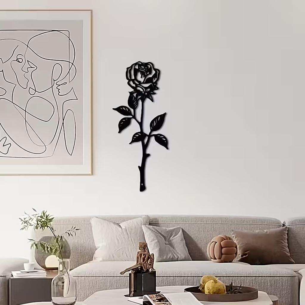 Metal Wall Art Rose Sculpture Decorative Ironwork Minimalist Modern Wall Hanging for Indoor Outdoor Use Living Room Bedroom Decor