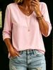 Top Donna Scollo a V Colore Unito Manica a Tre Quarti Ampio Estate 2026