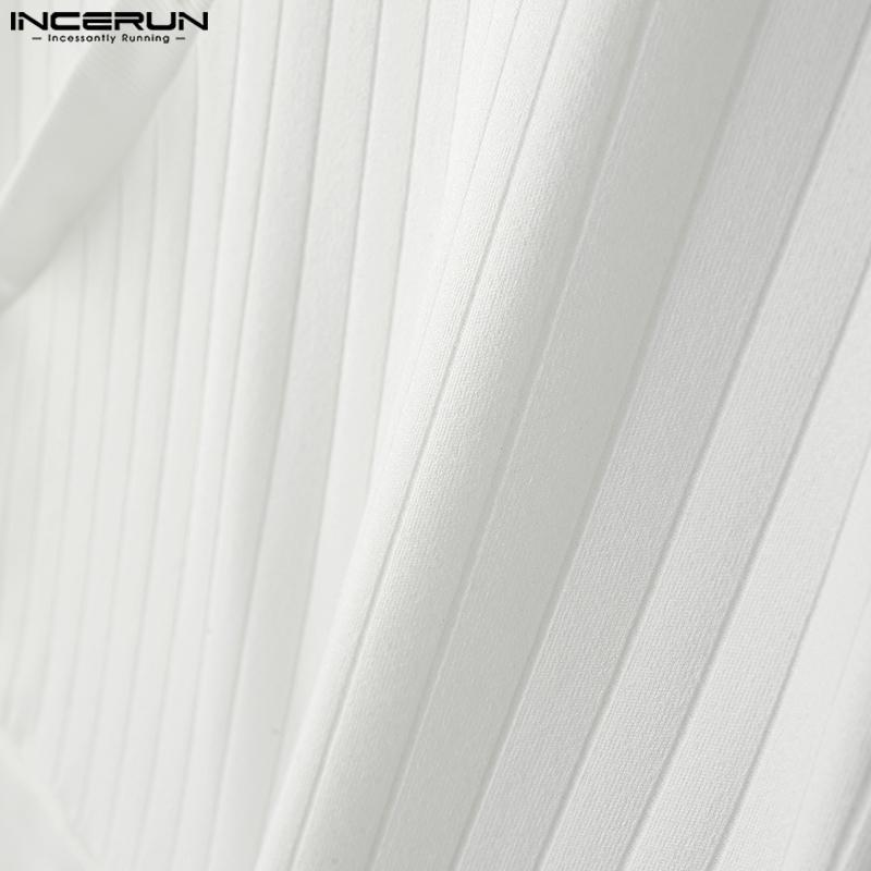INCERUN Men V Neck Short Sleeve Solid Color Casual Fitted Rib T-shirts