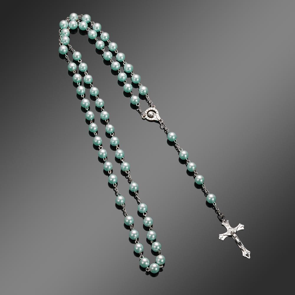 Religion Christian Faux Pearl Rosary Necklace For Women Virgin Mary Jesus Cross Pendant Long Beads Chains Fashion Jewelry