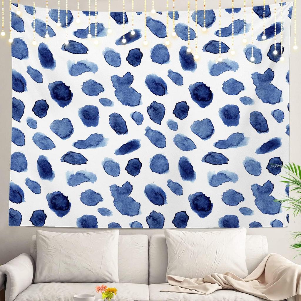 Blue Abstract Stripes Wall Tapestry,Modern Wall Hanging Large Tapestry Decoration Polyester Fiber White Hem Around for Dorm Room