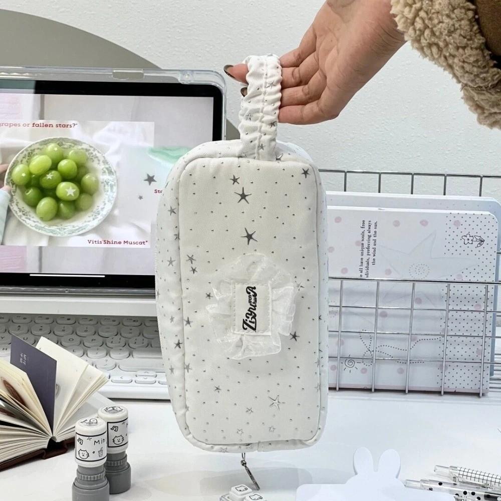Lace Star Print Pencil Case Large Capacity Pen Bag Viewable Window Storage Pouch For Teen Girls