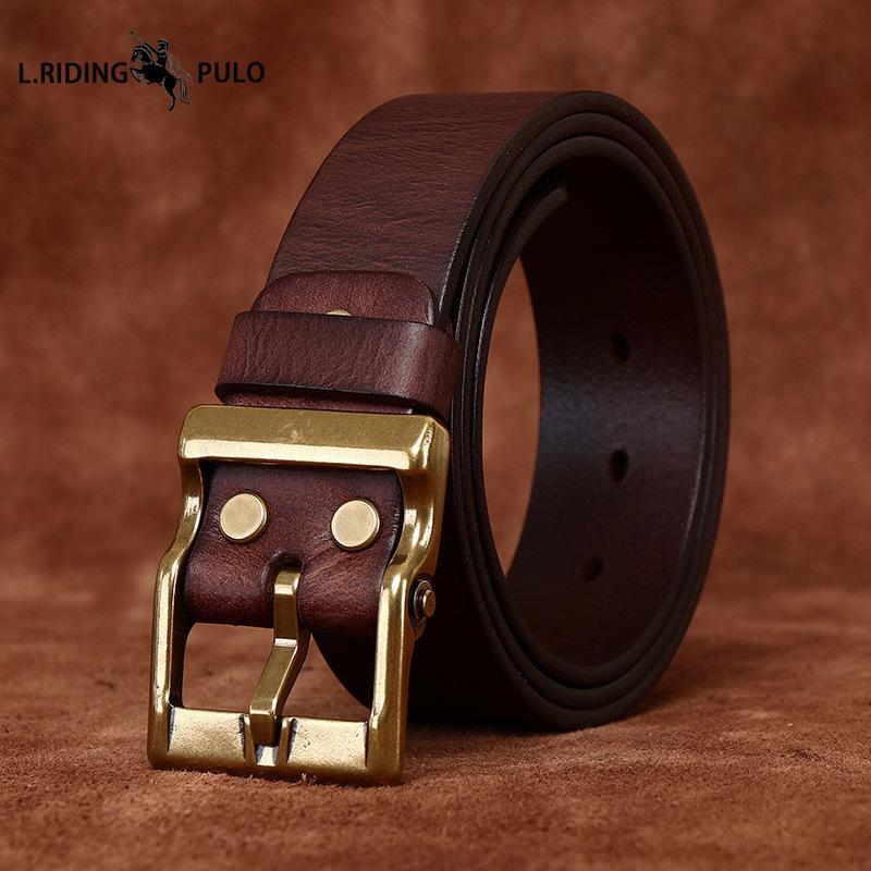 Retro Washed Frosted First Layer Cowhide Copper Buckle Belt Men's Leather Trend All-match Casual Jeans Belt