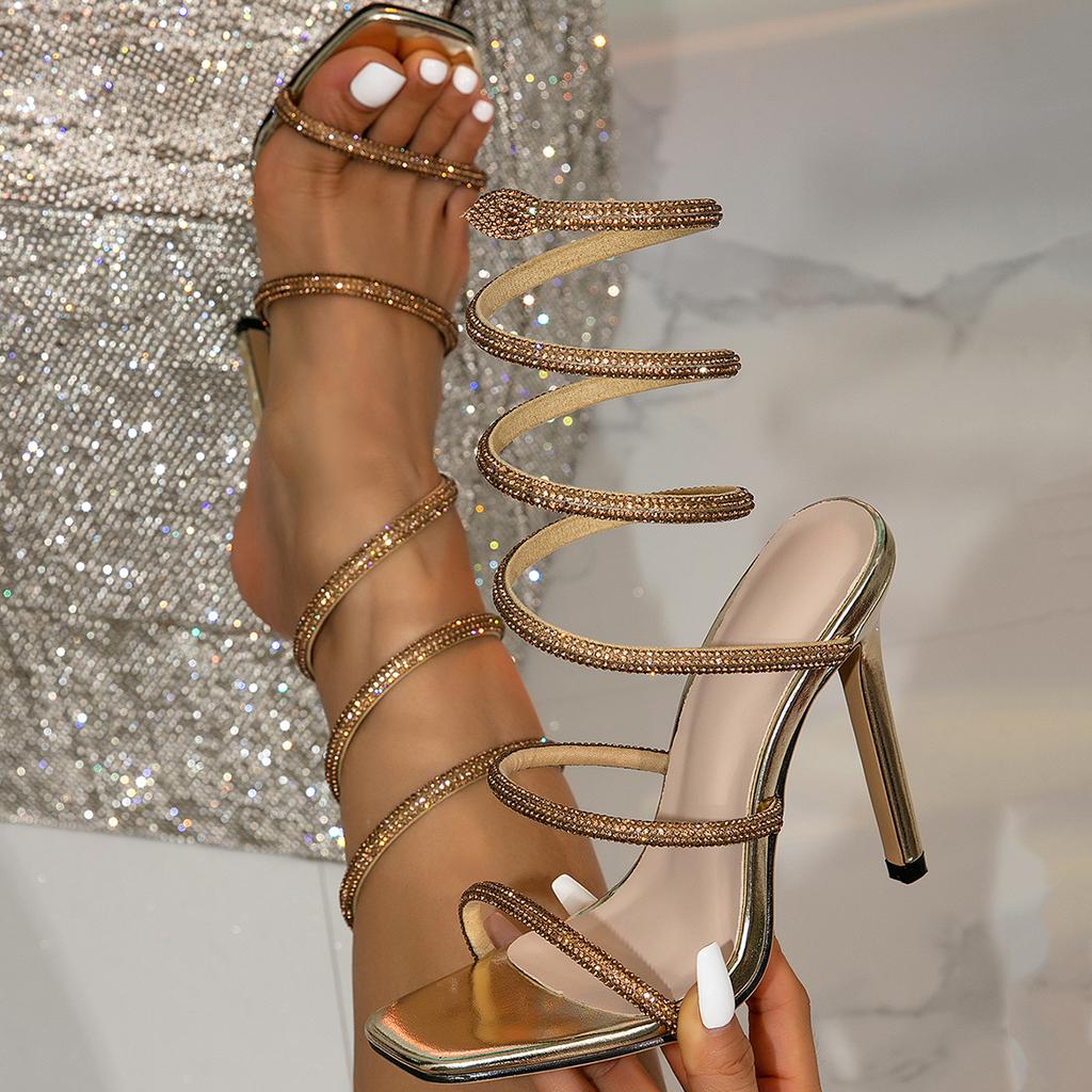Fashion 2025 Summer Street Style CRYSTAL Ankle Strap Women Slingback Sandal Design Sexy Open Toe Thin High Heels Party Prom Shoes