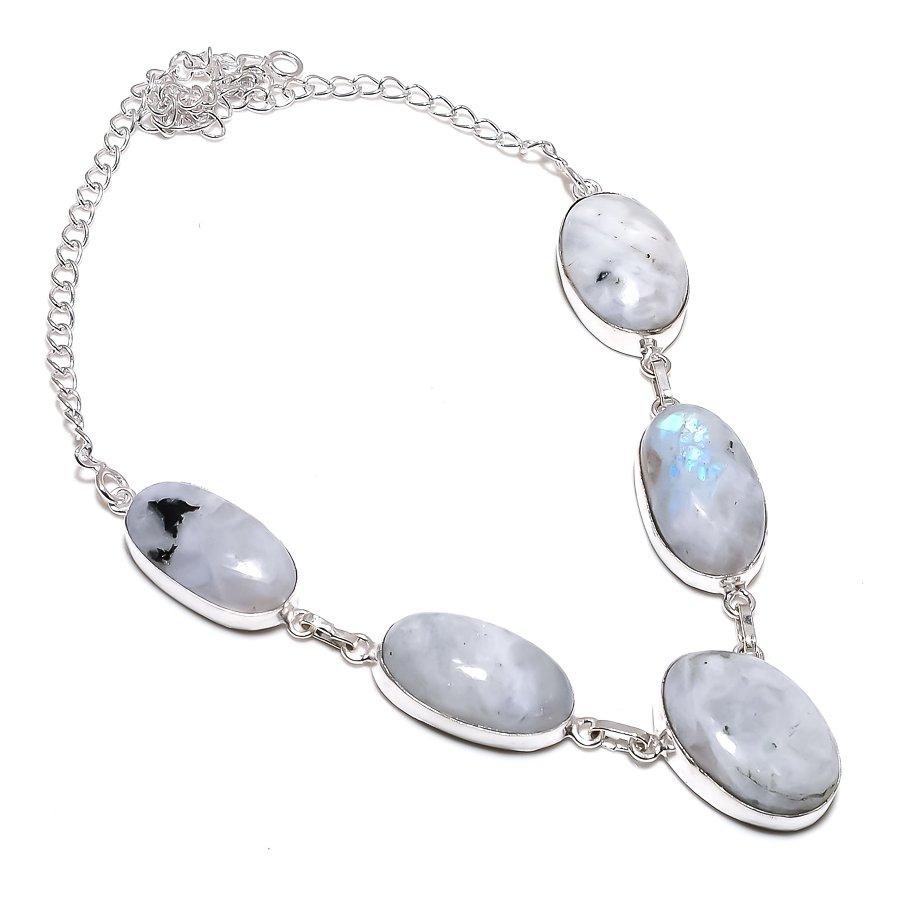 

Ожерелье из стерлингового серебра 925 пробы с натуральным радужным лунным камнем 18 дюймов S0i83