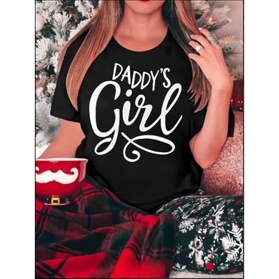 Women's "Daddy's Girl" Print T-Shirt Casual Crew Neck Short Sleeve Fashion Top