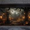1 pancarta de puerta de garaje para Halloween con diseño de pueblo de terror y cabeza de calabaza con múltiples tamaños para elegir