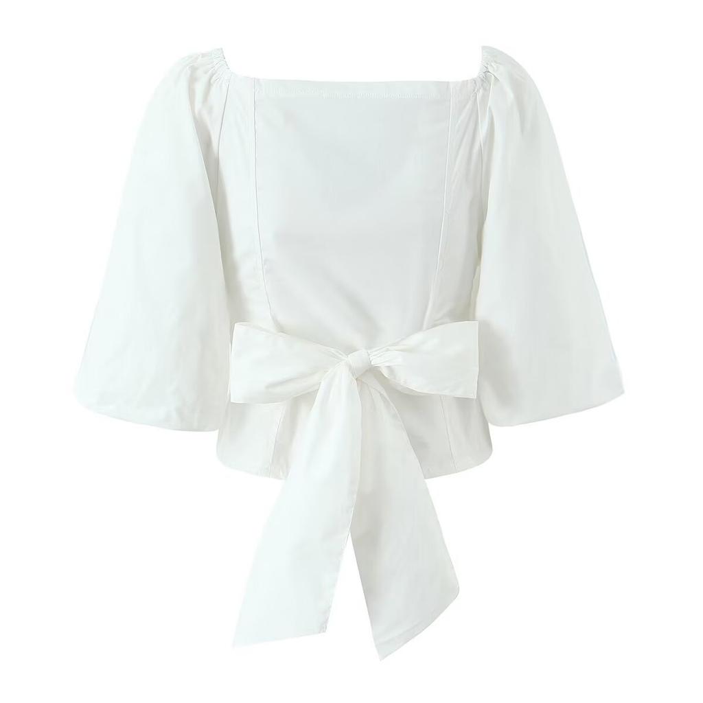 European and American style, new women's clothing forlove, the same bow bubble sleeve shirt has keel.